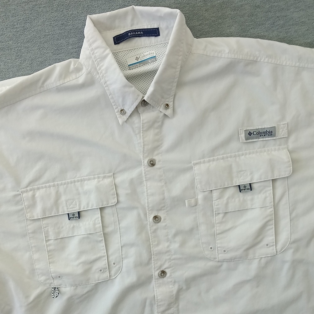 Columbia PFG Bahama II Short Sleeve Fishing Shirt White Mens XL UPF 30